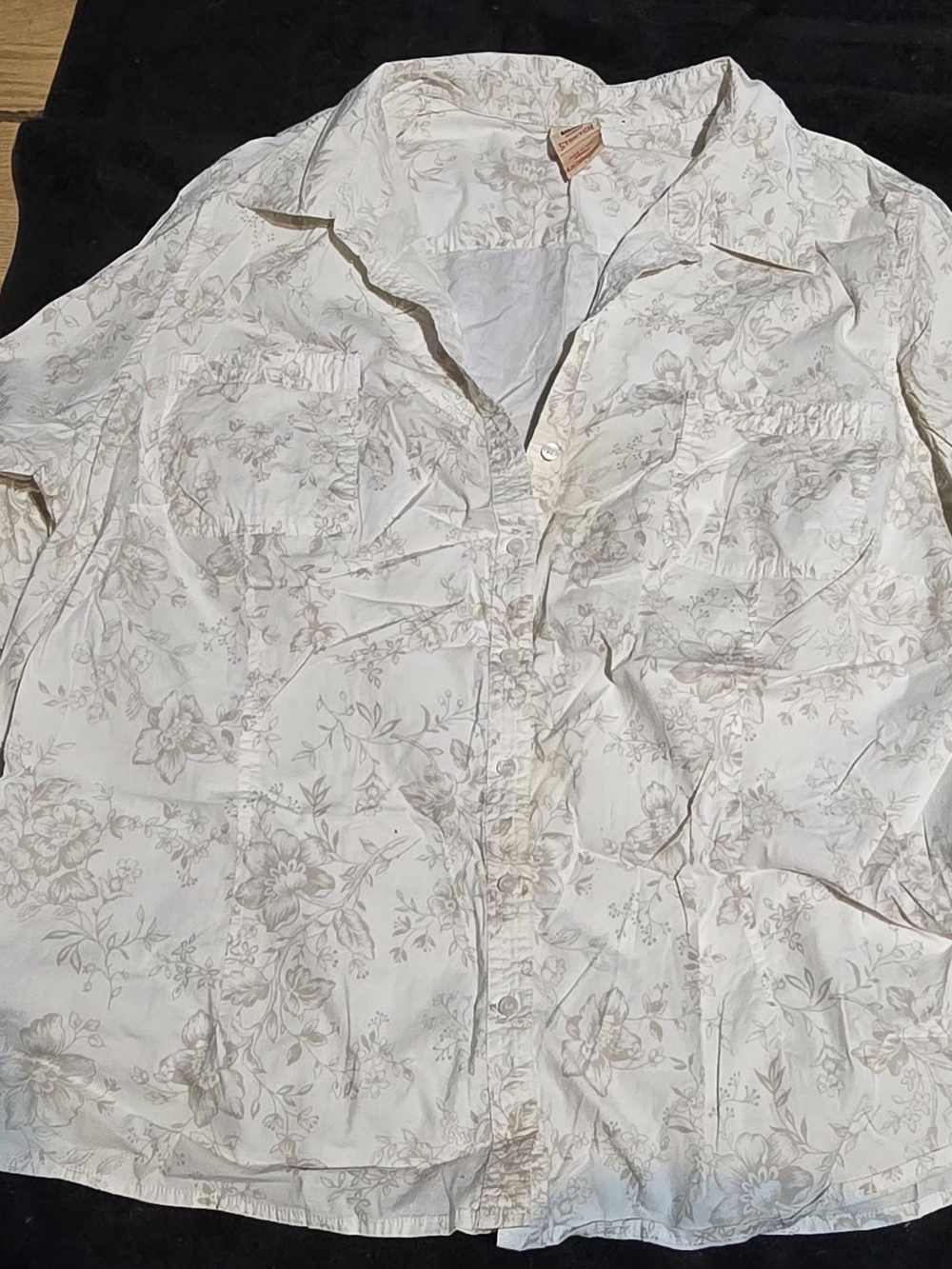 Faded Glory 3/4 Sleeve Cream With Brown Floral Blouse. Size 4x(26/28W)